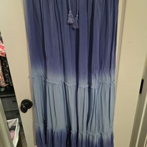 Ombre Blue Tiered Maxi Skirt